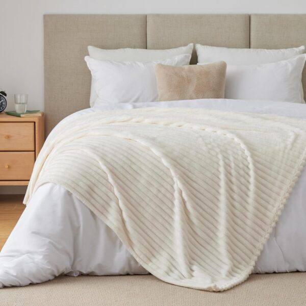 Soft Fleece Throw Blanket for Couch - Cream White 50"x60", Fluffy and Decorative - Image 8