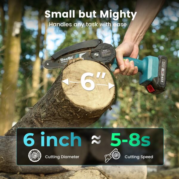 Seesii Mini Chainsaw Cordless 6-inch, Handheld Electric Power Chain Saw with 2 Batteries, for Tree Trimming Wood Cutting, Best Gifts for Dad, Husband - Image 18