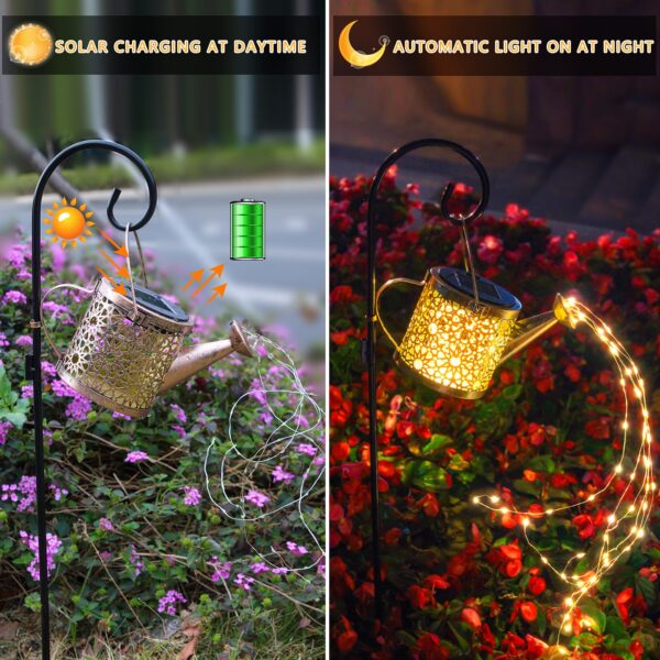 Solar Lights Outdoor Decorative, Metal Solar Watering Can Lights Waterproof, Small Hanging Solar Garden Decor Yard Lights Outside Patio Lawn, Gifts for Mom Grandma Women Birthday(Warm White) - Image 3
