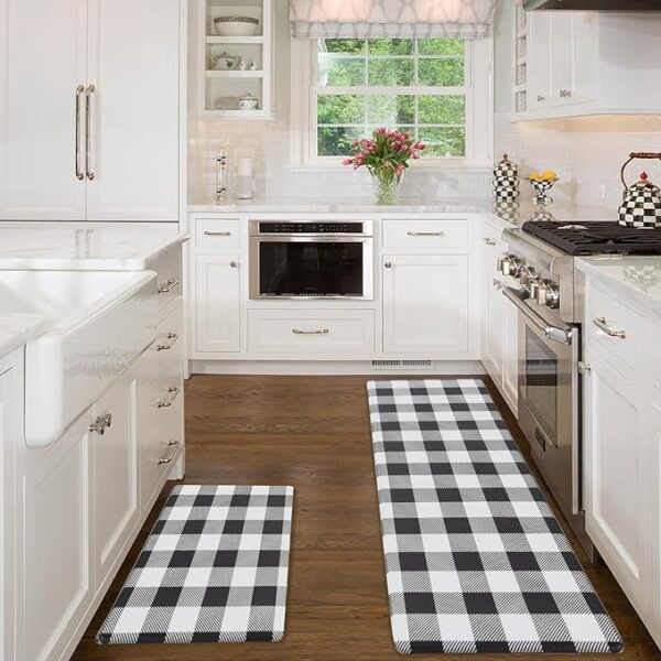 Cushioned Anti-Fatigue Kitchen Mats - White & Black Checkered (Set of 2) - Image 2