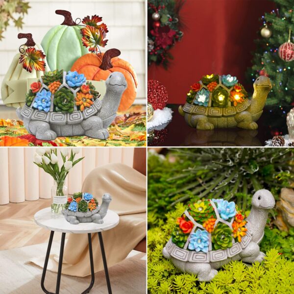 Nacome Solar Garden Outdoor Statues Turtle with Succulent and 7 LED Lights - Lawn Decor Tortoise Statue for Patio, Balcony, Yard Ornament - Unique Housewarming Gifts - Image 3