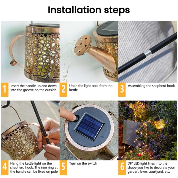 Solar Lights Outdoor Decorative, Metal Solar Watering Can Lights Waterproof, Small Hanging Solar Garden Decor Yard Lights Outside Patio Lawn, Gifts for Mom Grandma Women Birthday(Warm White) - Image 4