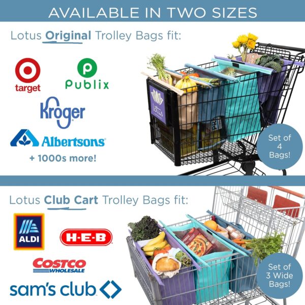 Lotus Trolley Bags for Shopping Carts - Set of 4 Reusable Shopping Bags, Grocery Bags with Insulated Cooler & Egg/Wine Holder, Foldable, Washable Grocery Cart Bags, Multi-Use Grocery Tote Bags - Image 5