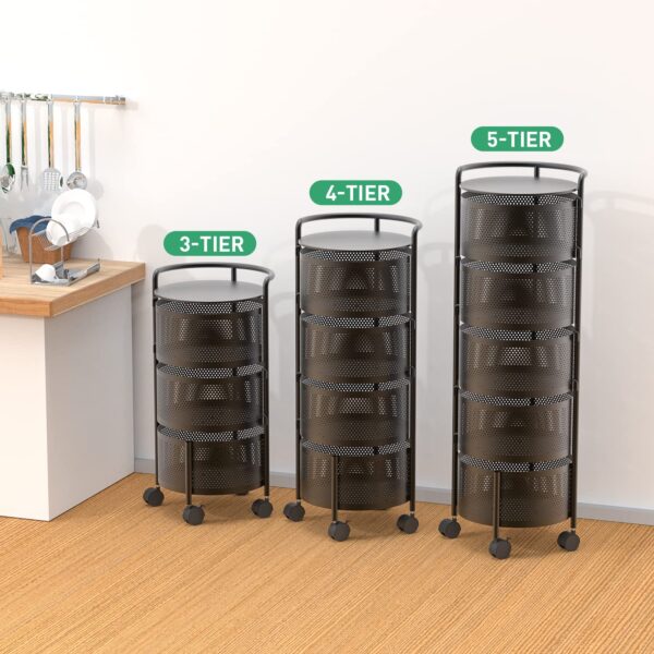 JAQ Rotating Storage Shelves Rack for Kitchen, 4-Tier Multi Layer Removable Basket Shelf Organizer on Rolling Wheels for Fruit Vegetable Grocery Corns Potato Onion (4-Tier, White) - Image 35