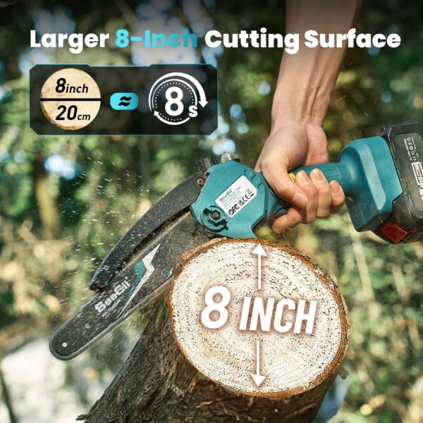 Seesii Mini Chainsaw Cordless 6-inch, Handheld Electric Power Chain Saw with 2 Batteries, for Tree Trimming Wood Cutting, Best Gifts for Dad, Husband - Image 3