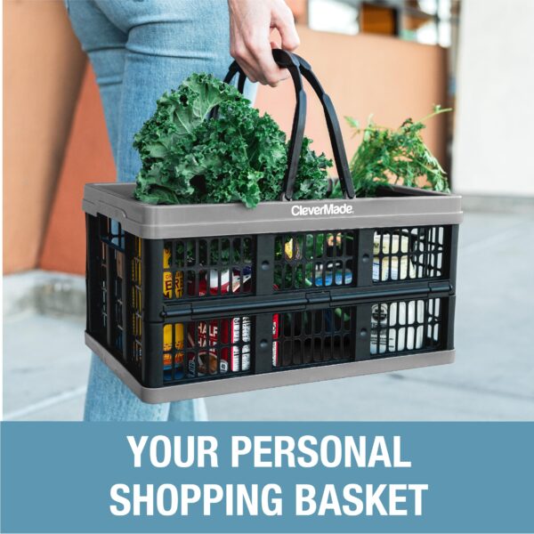 CleverMade Collapsible Shopping Basket, Charcoal, 3PK - 16L (4 Gal) Reusable Plastic Grocery Shopping Baskets, Holds 22lbs Per Basket - Small Foldable Storage Crates with Handles - Image 28