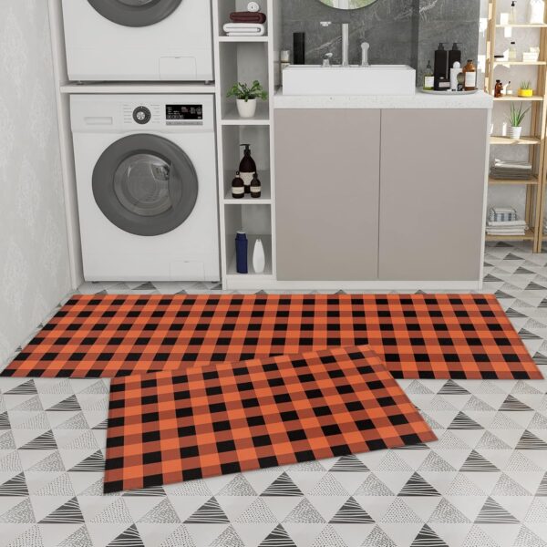 Cushioned Anti-Fatigue Kitchen Mats - Orange & Black Checkered (Set of 2) - Image 8