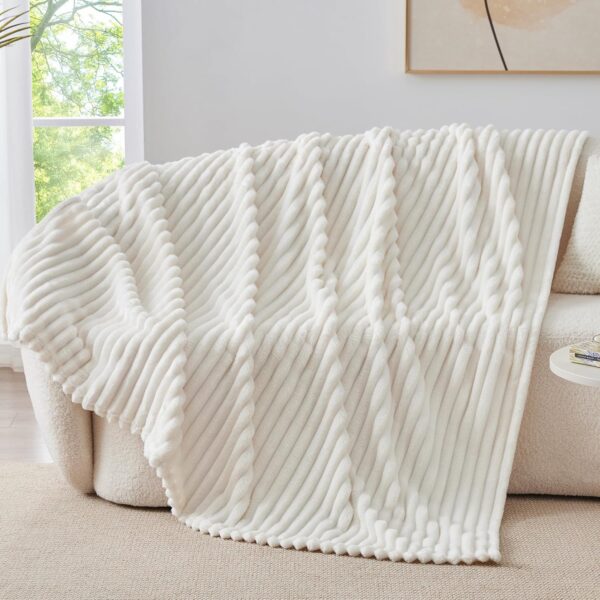 Soft Fleece Throw Blanket for Couch - Cream White 50"x60", Fluffy and Decorative - Image 7