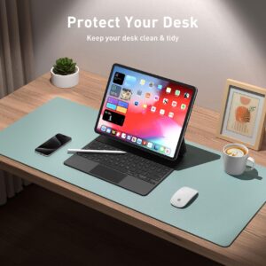 Aothia Leather Desk Pad Protector, Mouse Pad, Office Desk Mat, Non-Slip PU Leather Desk Blotter, Laptop Desk Pad, Waterproof Desk Writing Pad for Office and Home (Light Blue,31.5" x 15.7")
