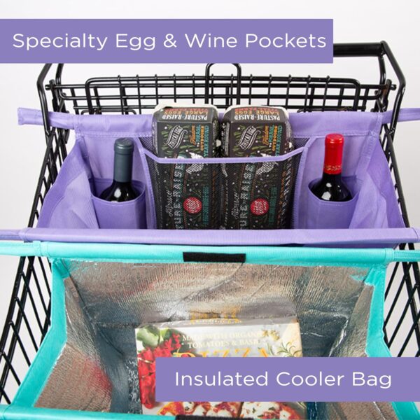 Lotus Trolley Bags for Shopping Carts - Set of 4 Reusable Shopping Bags, Grocery Bags with Insulated Cooler & Egg/Wine Holder, Foldable, Washable Grocery Cart Bags, Multi-Use Grocery Tote Bags - Image 8