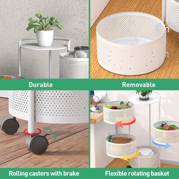 JAQ Rotating Storage Shelves Rack for Kitchen, 4-Tier Multi Layer Removable Basket Shelf Organizer on Rolling Wheels for Fruit Vegetable Grocery Corns Potato Onion (4-Tier, White) - Image 26
