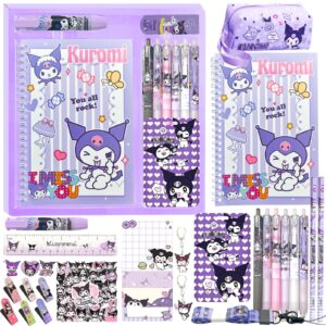 iseainno Kuromi School Supplies Set Cute Stationery Gift Set Kawaii Back to School Including A5 NotebookPencil CasePens,Stickers,ID Badge holderRuler Eraser Perfect Easter Birthday Gifts for Kids
