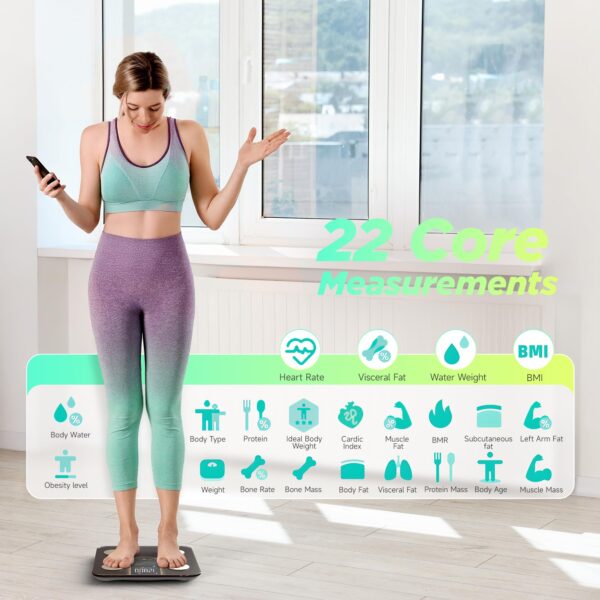 Runstar Scale for Body Weight, Smart Scale with 8-in-1 VA Display, High Precision Bathroom Digital Scale for Body Weight Heart Rate BMI Body Fat 22 Body Composition Sync APP, FSA HSA Eligible - Image 6