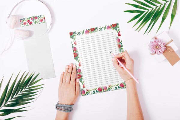 Better Office Products Floral Paper Stationery Set, 100 Piece Set (50 Lined Sheets + 50 Matching Envelopes), Letter Size 8.5 x 11 inch, 6 Designs, Double Sided/Lined Printing Paper, - Image 2