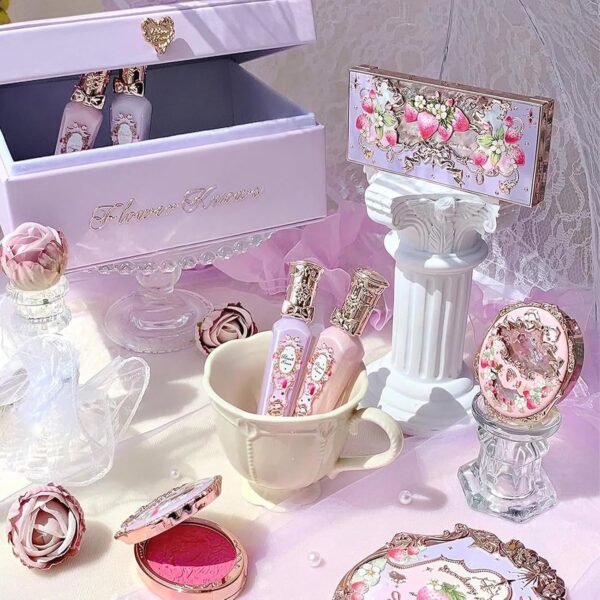 Flower Knows Violet Strawberry Rococo Makeup Box Set, 7 Pack Makeup Box with Mirror, Lip Gloss2, Blush2, Blush Brush1, Hair Clip1, Gift Box1 - Image 8
