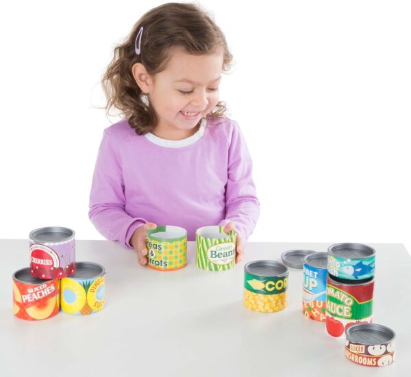 Melissa & Doug Let's Play House! Grocery Cans Play Food Kitchen Accessory ,3+ years- 10 Stackable Cans With Removable Lids - Image 8