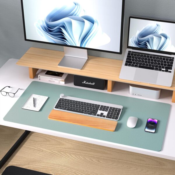 Aothia Leather Desk Pad Protector, Mouse Pad, Office Desk Mat, Non-Slip PU Leather Desk Blotter, Laptop Desk Pad, Waterproof Desk Writing Pad for Office and Home (Light Blue,31.5" x 15.7") - Image 2