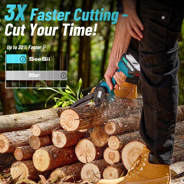 Seesii Mini Chainsaw Cordless 6-inch, Handheld Electric Power Chain Saw with 2 Batteries, for Tree Trimming Wood Cutting, Best Gifts for Dad, Husband - Image 22