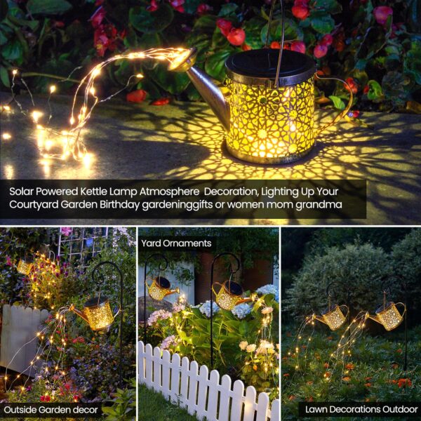 Solar Lights Outdoor Decorative, Metal Solar Watering Can Lights Waterproof, Small Hanging Solar Garden Decor Yard Lights Outside Patio Lawn, Gifts for Mom Grandma Women Birthday(Warm White) - Image 6