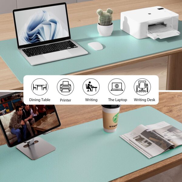 Aothia Leather Desk Pad Protector, Mouse Pad, Office Desk Mat, Non-Slip PU Leather Desk Blotter, Laptop Desk Pad, Waterproof Desk Writing Pad for Office and Home (Light Blue,31.5" x 15.7") - Image 4