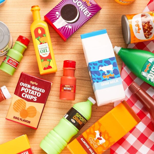 JOYIN 30Pcs Play Food Grocery Cans, Play Kitchen Accessories, Includes Drink, Juice, Jar, Seasoning, Water Bottle, Sauce, Yogurt, Ice Cream, Snack Box, Kids Gifts & Indoor Toys - Image 7