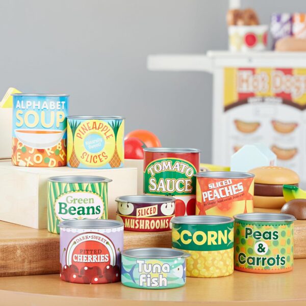 Melissa & Doug Let's Play House! Grocery Cans Play Food Kitchen Accessory ,3+ years- 10 Stackable Cans With Removable Lids - Image 9