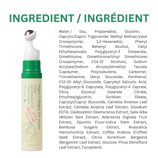 AXIS-Y Vegan Collagen Eye Serum - K Beauty Triple Hyaluronic Acid & Peptide Collagen Serum Improve Skin Elasticity, Reduce Fine Lines & Dark Circles - Vegan Korean Skin Care Eye Cream - Image 9